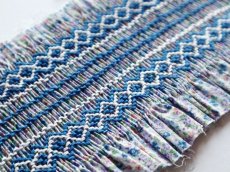 画像1: 完成スモッキング刺繍帯・花柄ブルー系 (1)