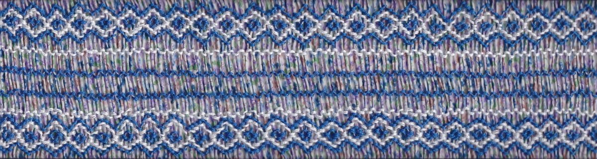 画像2: 完成スモッキング刺繍帯・花柄ブルー系 (2)