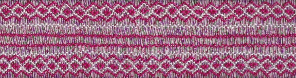 画像2: 完成スモッキング刺繍帯・花柄ピンク系 (2)