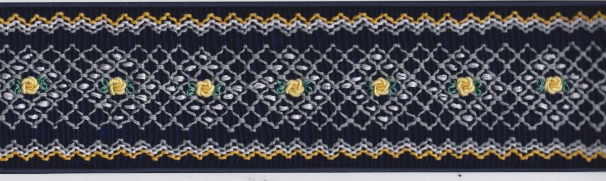 画像2: 完成スモッキング刺繍帯・紺 (2)