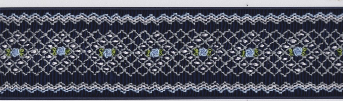画像2: 完成スモッキング刺繍帯・紺 (2)