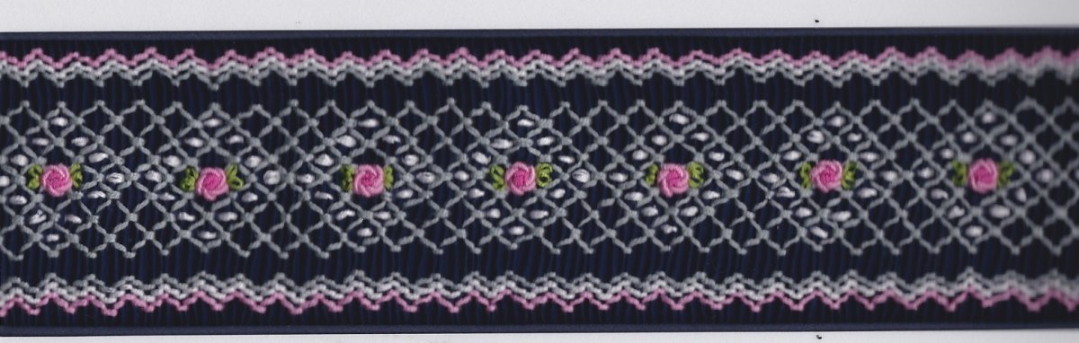 画像2: 完成スモッキング刺繍帯・紺 (2)