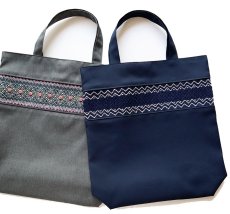 画像3: 完成スモッキング刺繍帯・紺 (3)