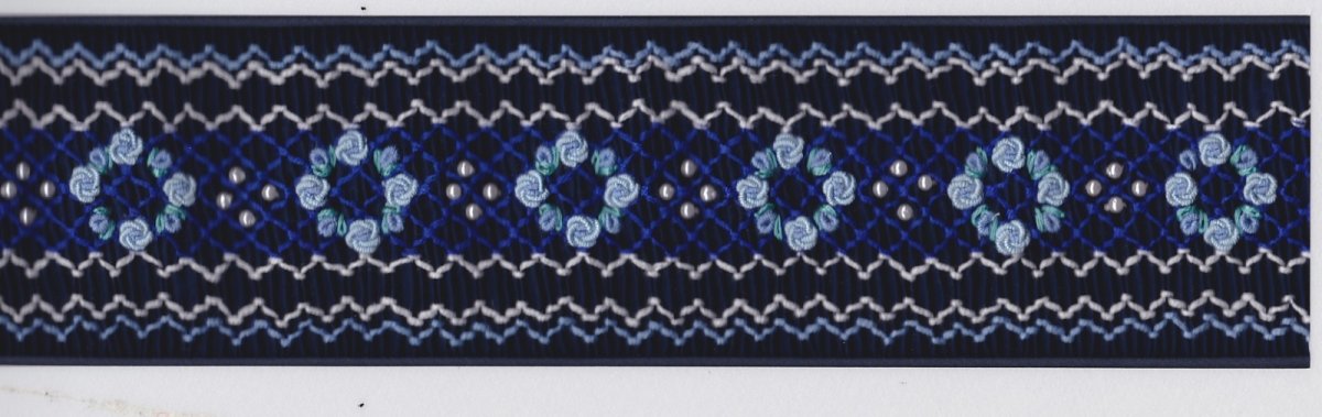画像2: 完成スモッキング刺繍帯・紺 (2)