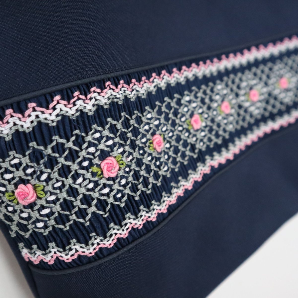 画像3: 完成スモッキング刺繍帯・紺 (3)