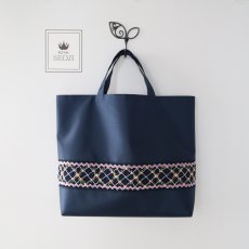 画像3: 完成スモッキング刺繍帯・紺 (3)