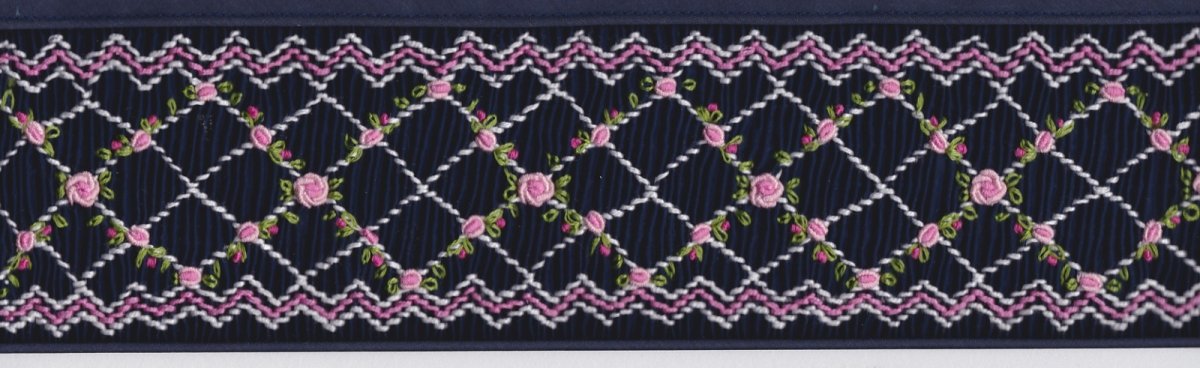 画像2: 完成スモッキング刺繍帯・紺 (2)