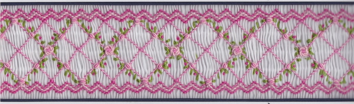 画像2: 完成スモッキング刺繍帯・白 (2)