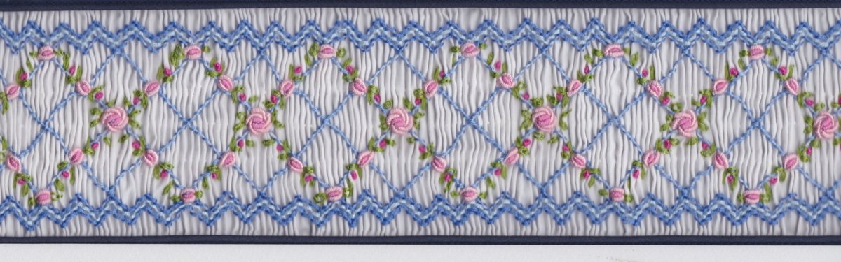 画像2: 完成スモッキング刺繍帯・白 (2)