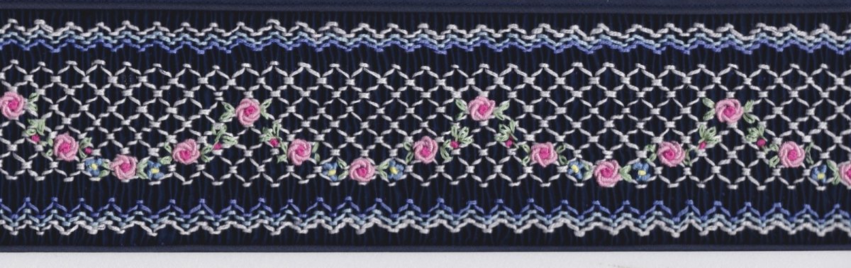 画像2: 完成スモッキング刺繍帯・紺 (2)