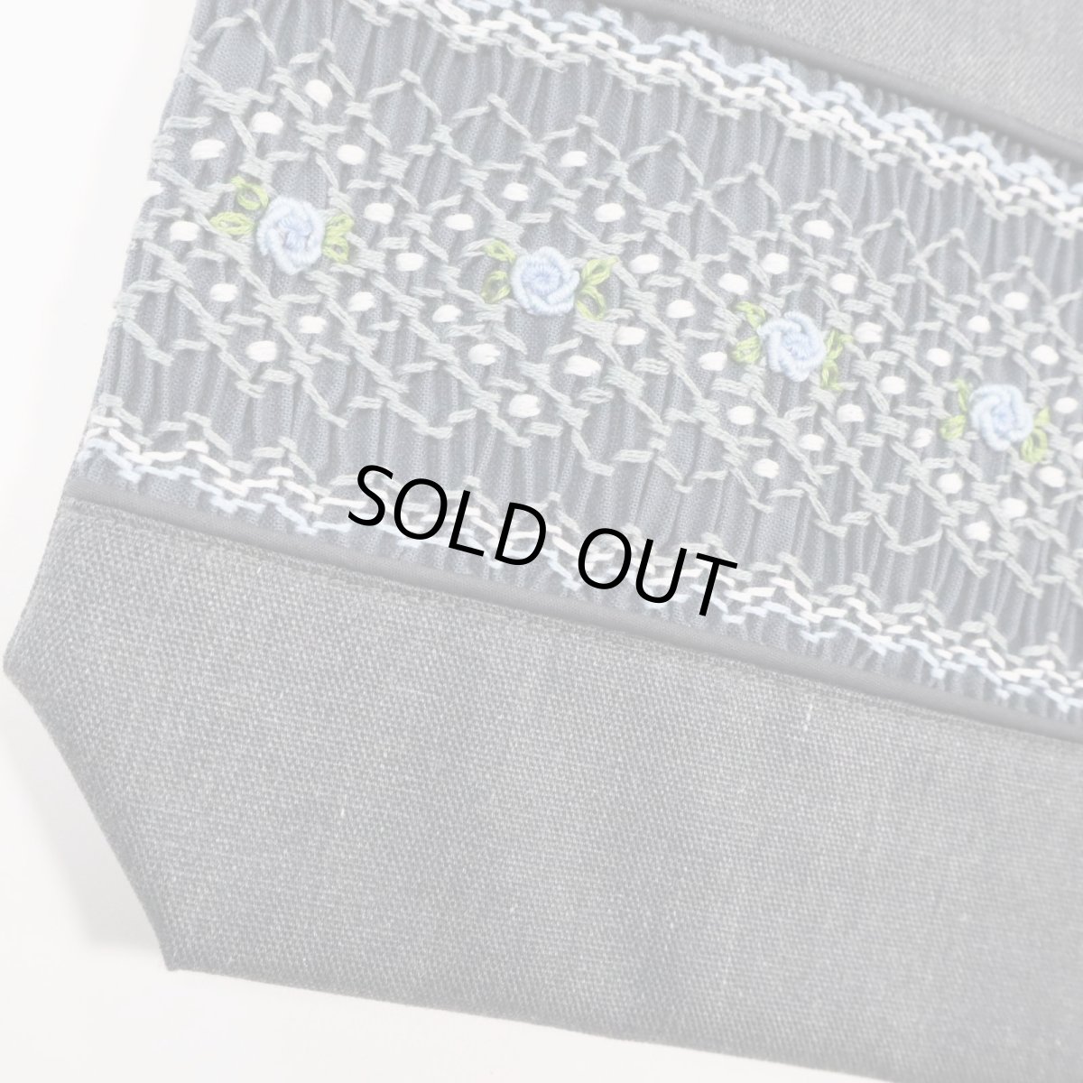 画像3: 展示見本83 スモッキング刺繍シューズバッグ（2本持ち手）グレー杢 (3)