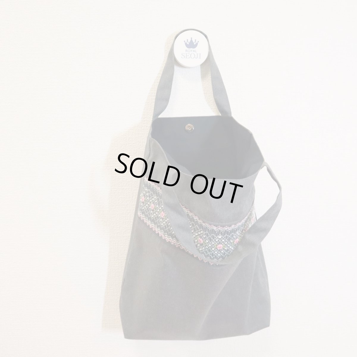 画像2: 展示見本56　スモッキング刺繍 縦長サブバッグ　　グレー杢 (2)