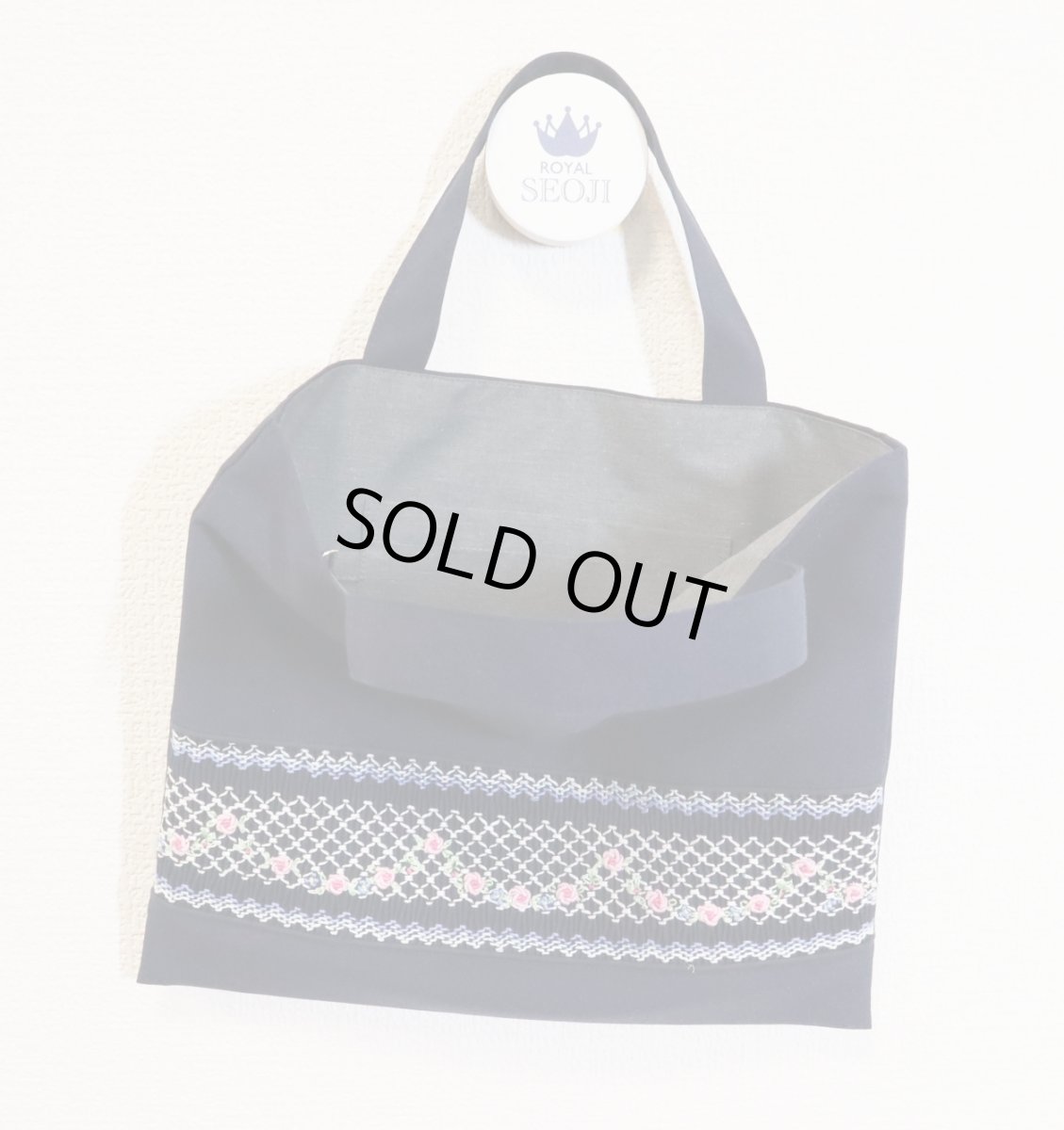 画像2: 72 ミニバッグ(紺）　スモッキング刺繍 (2)