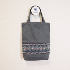 画像1: 展示見本84 スモッキング刺繍シューズバッグ（2本持ち手）グレー杢 (1)