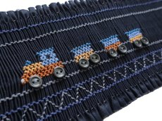 画像1: 完成スモッキング刺繍帯・紺 (1)