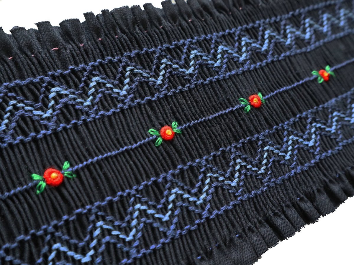 画像1: 完成スモッキング刺繍帯・紺 (1)