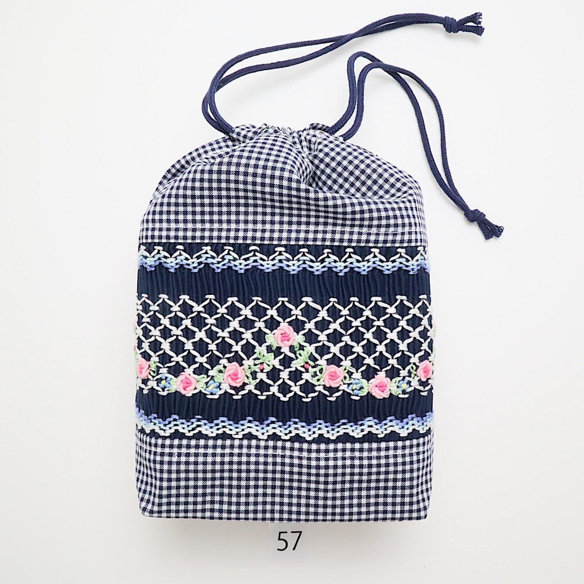 画像1: スモッキング刺繍のミニ巾着 Mサイズ-57 (1)