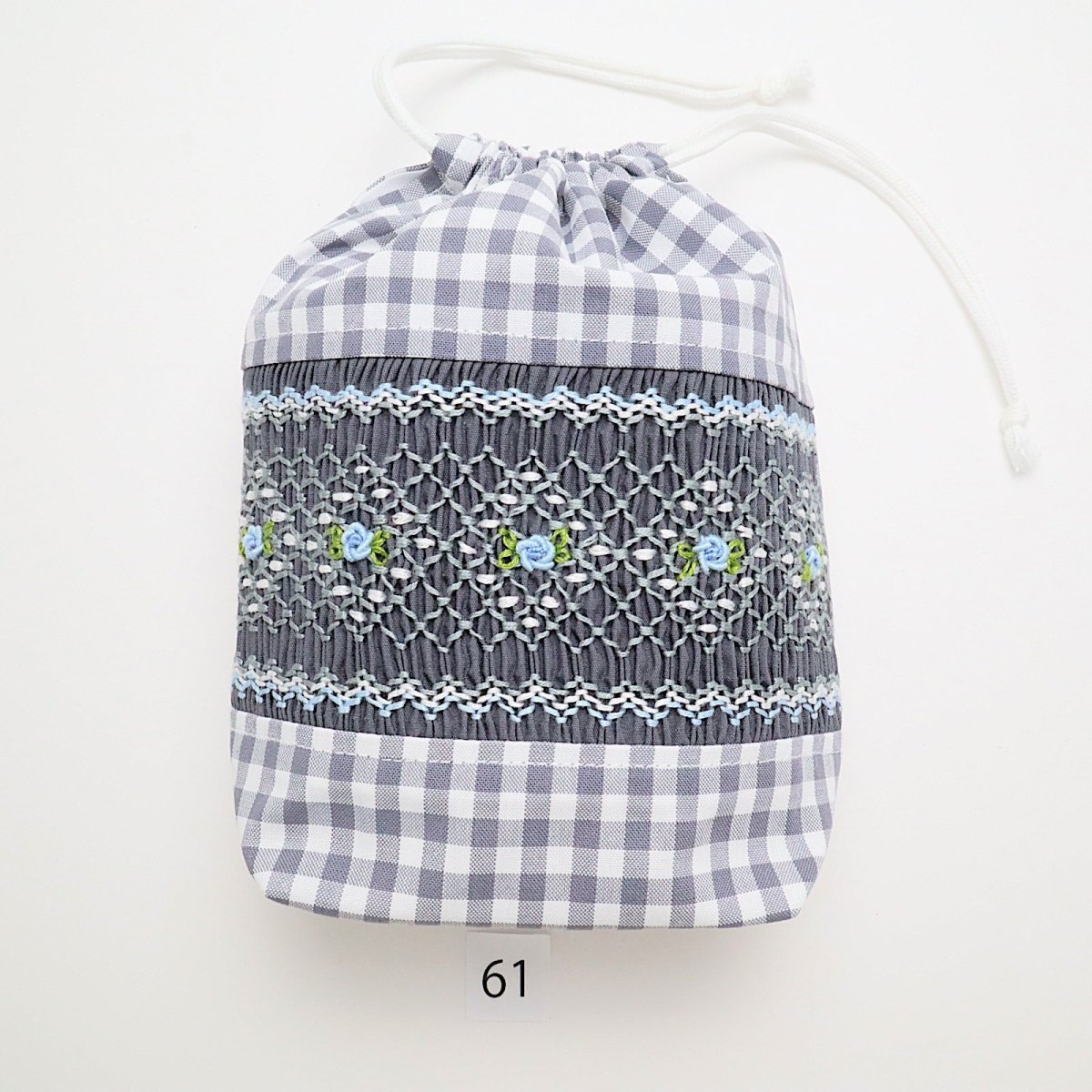 画像1: スモッキング刺繍のミニ巾着 Mサイズ-61 (1)