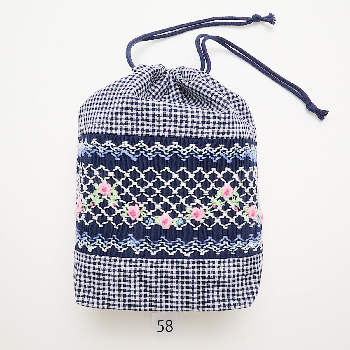 画像1: スモッキング刺繍のミニ巾着 Mサイズ-58 (1)