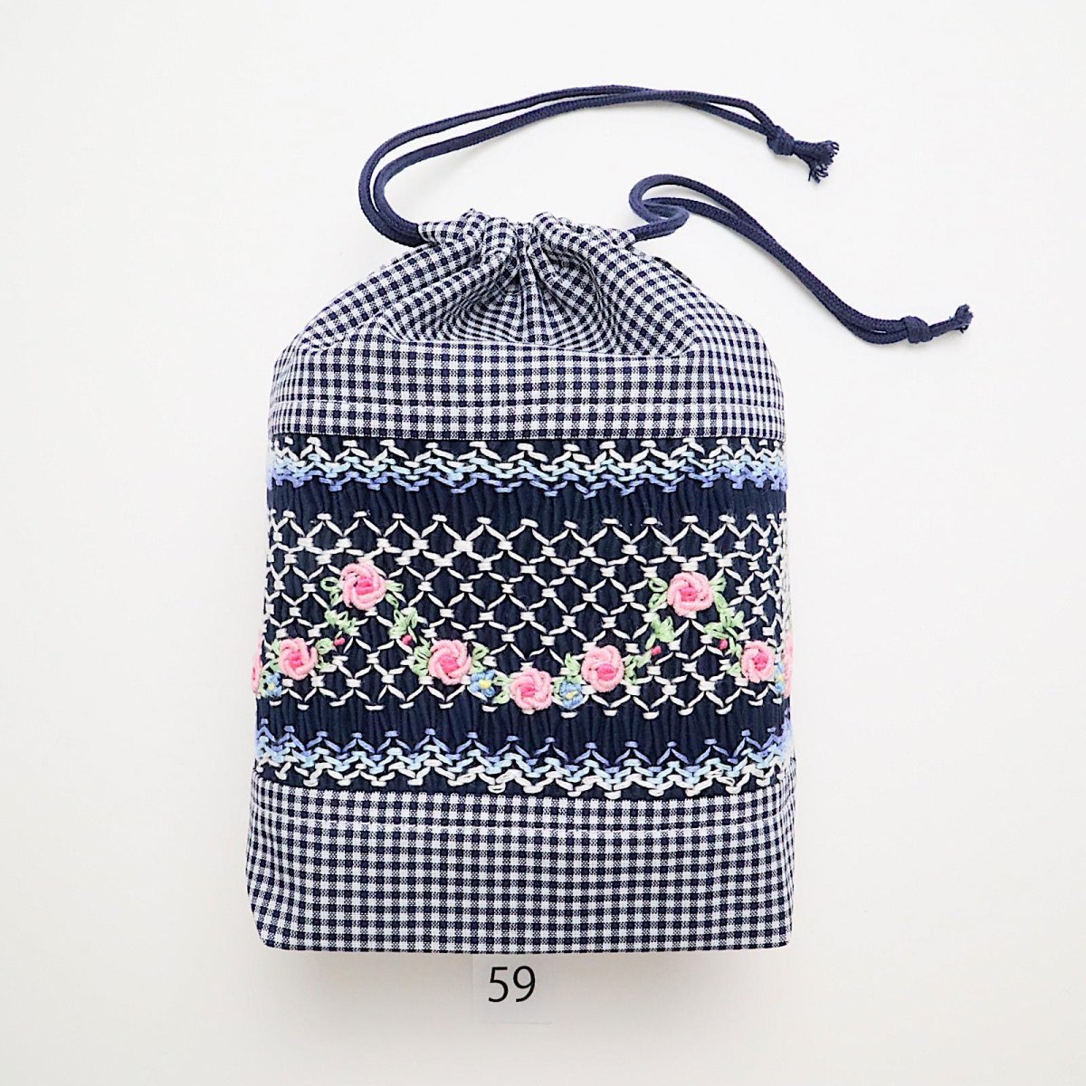 画像1: スモッキング刺繍のミニ巾着 Mサイズ-59 (1)