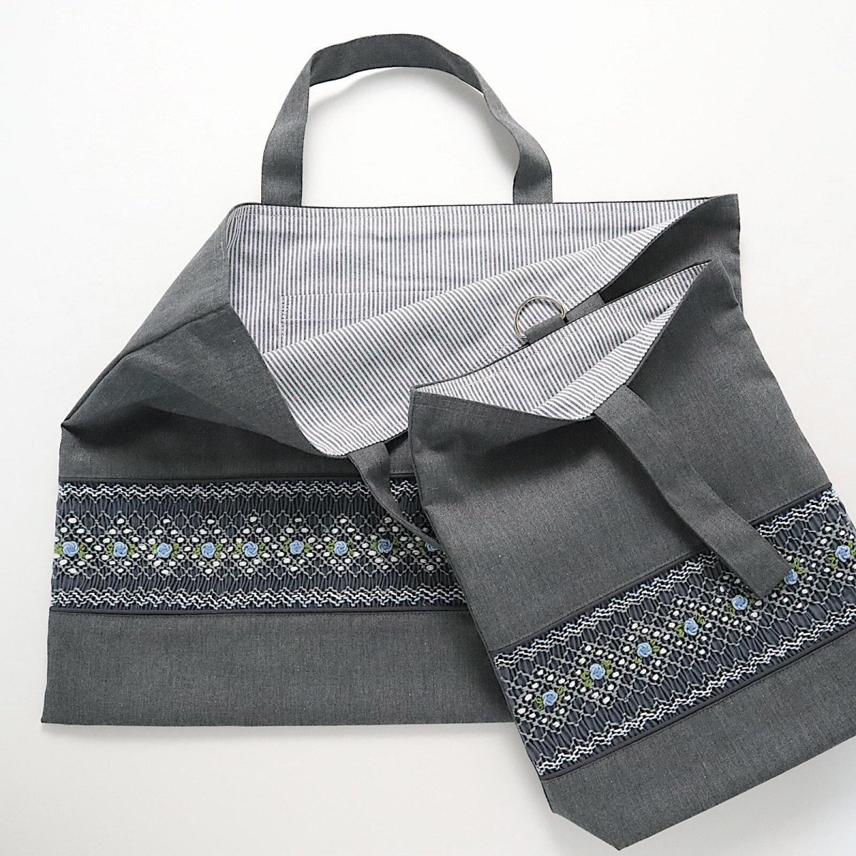 画像2: レッスンバッグ＋シューズバッグset　（グレーパイピング） (2)