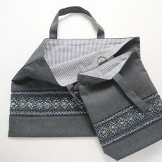 画像2: レッスンバッグ＋シューズバッグset　（グレーパイピング） (2)