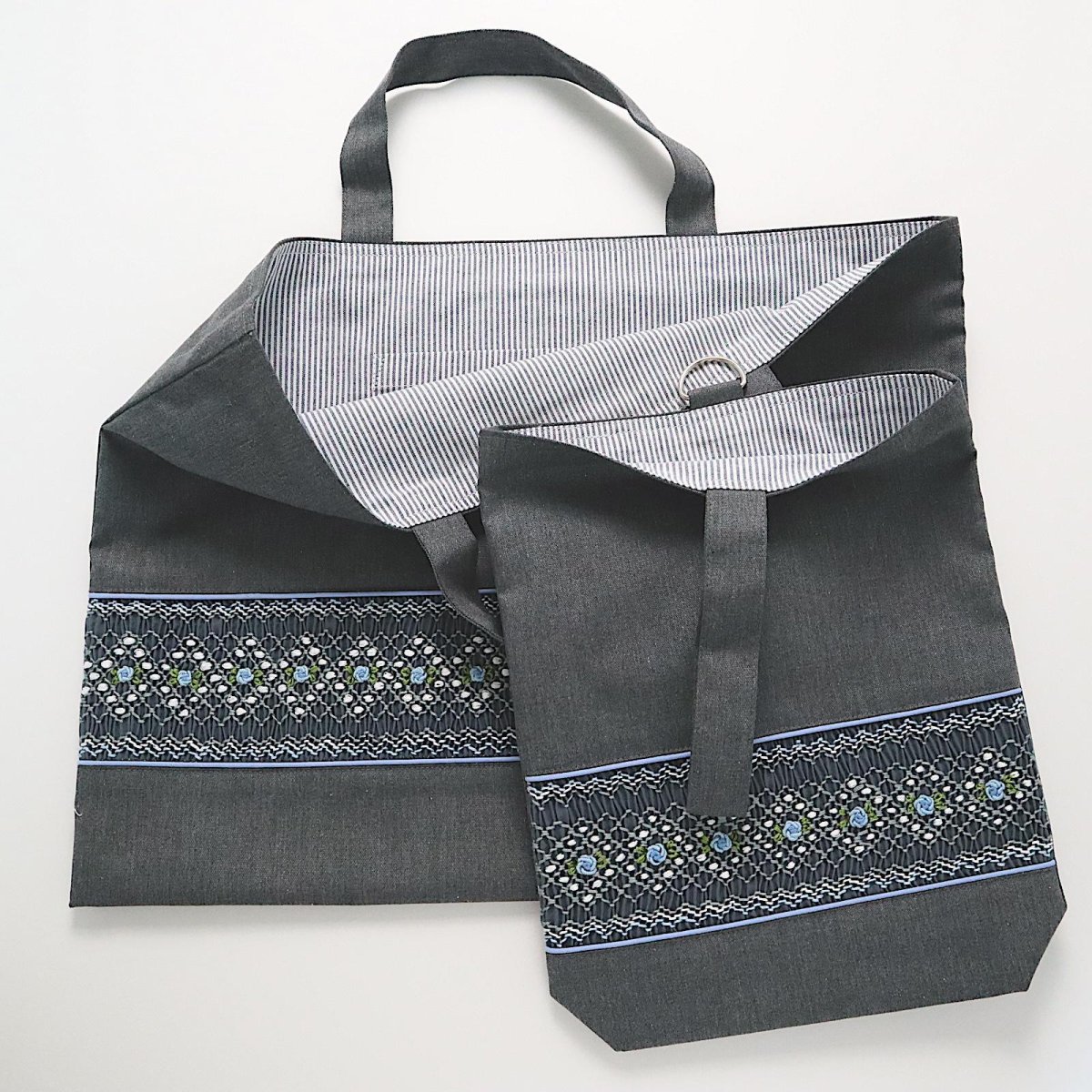 画像2: レッスンバッグ+シューズバッグset (水色パイピング) (2)